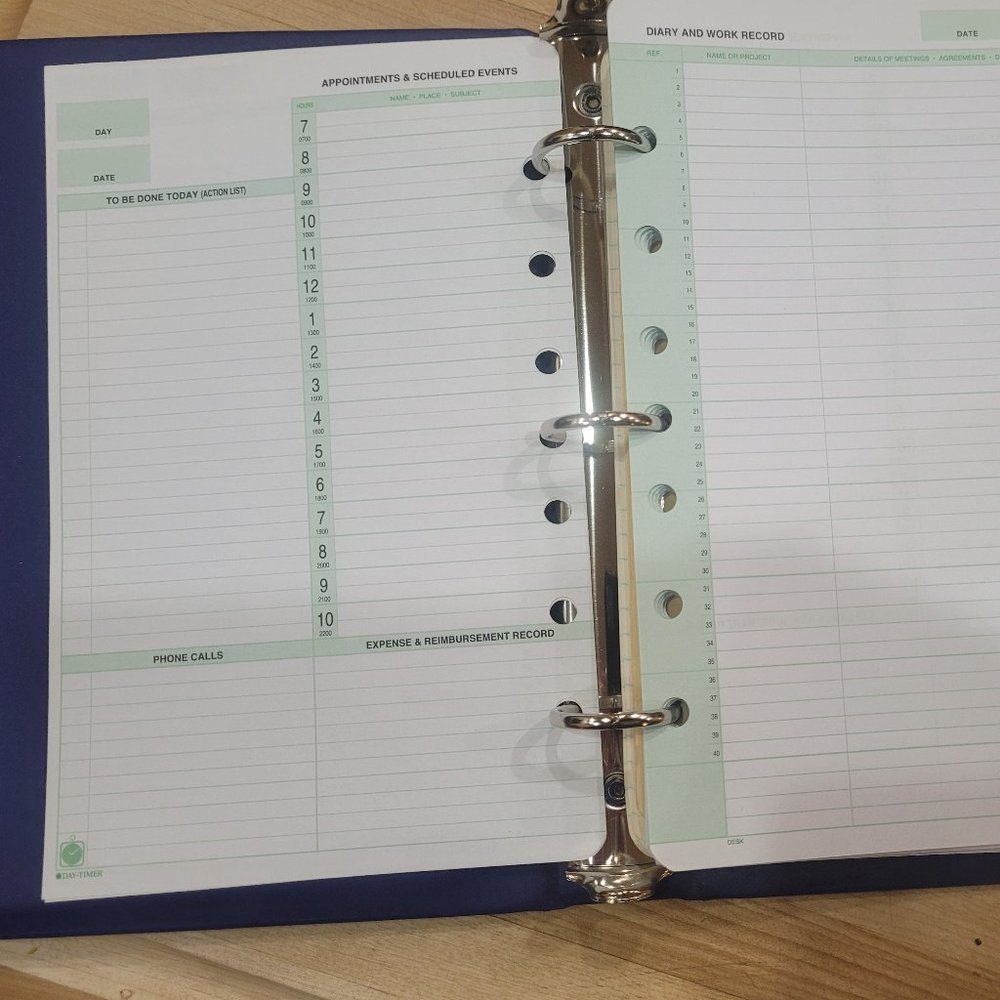 7.5" x 9" Binder w/ Set of Undated "Diary & Work Record" Pages and Address Tabs
